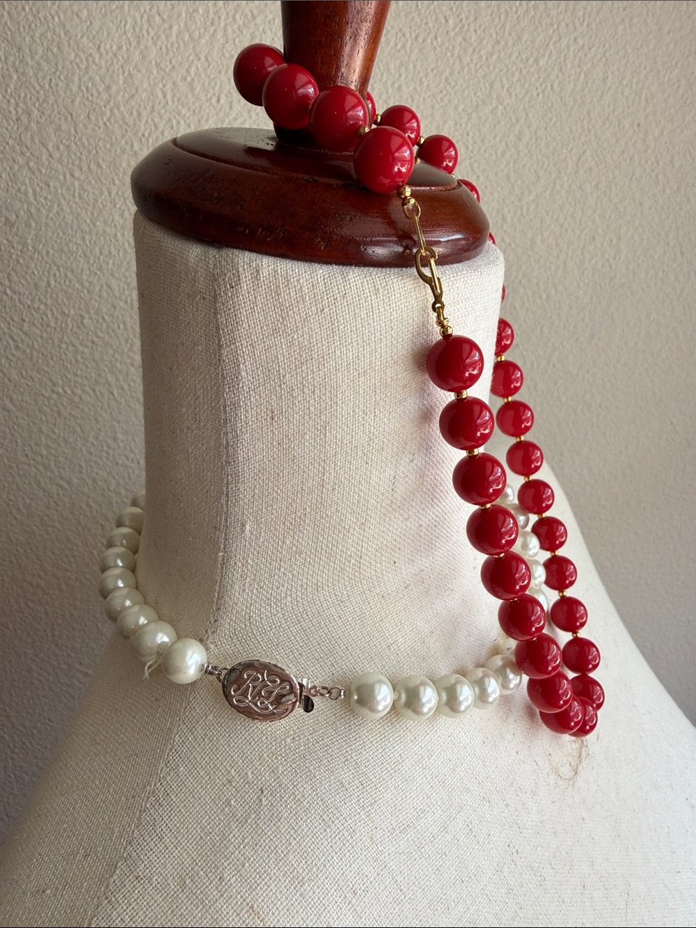 Red Bead and Pearl Necklace Set